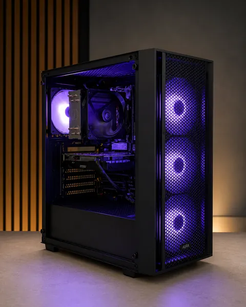 Purple Airflow custom PC built by The Tech Bench